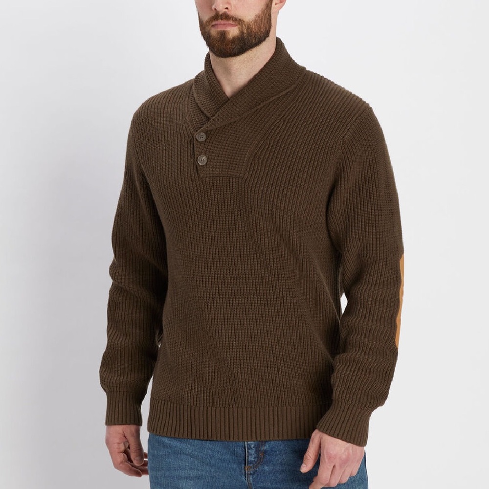 Duluth Trading Co Brown Shawl Collar Knit Sweater